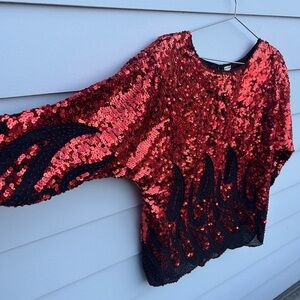 Vintage Red Flame Sequin Top